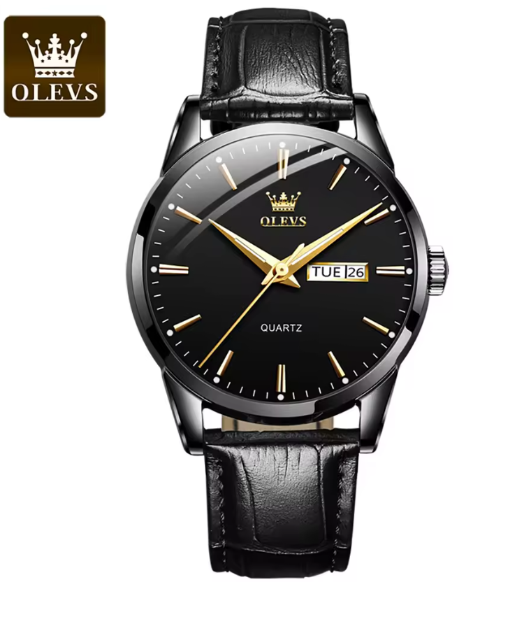 Relógio Feminino e Masculino Elegante e Estilosa, Marca OLEVS de pulso de quartzo, à prova d'água, com pulseira de couro