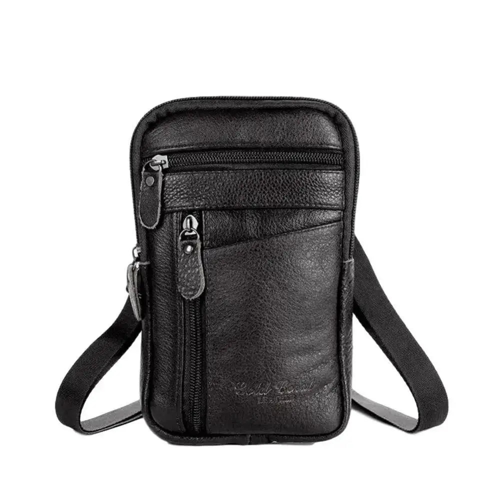 Bolsa em couro genuíno masculina, de ombro crossbody para celular, documentos e cartões