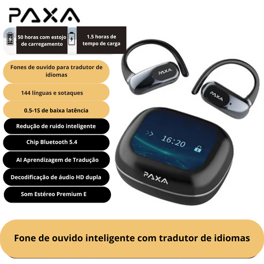 Fone de ouvido sem fio Bluetooth 5.4 PAXA OpenAirUltra com IA e tradução em tempo real, com chamada de alta fidelidade em HD, capaz de traduzir vários idiomas