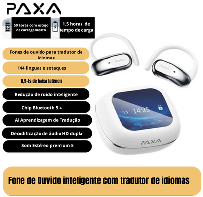 Fone de ouvido sem fio Bluetooth 5.4 PAXA OpenAirUltra com IA e tradução em tempo real, com chamada de alta fidelidade em HD, capaz de traduzir vários idiomas
