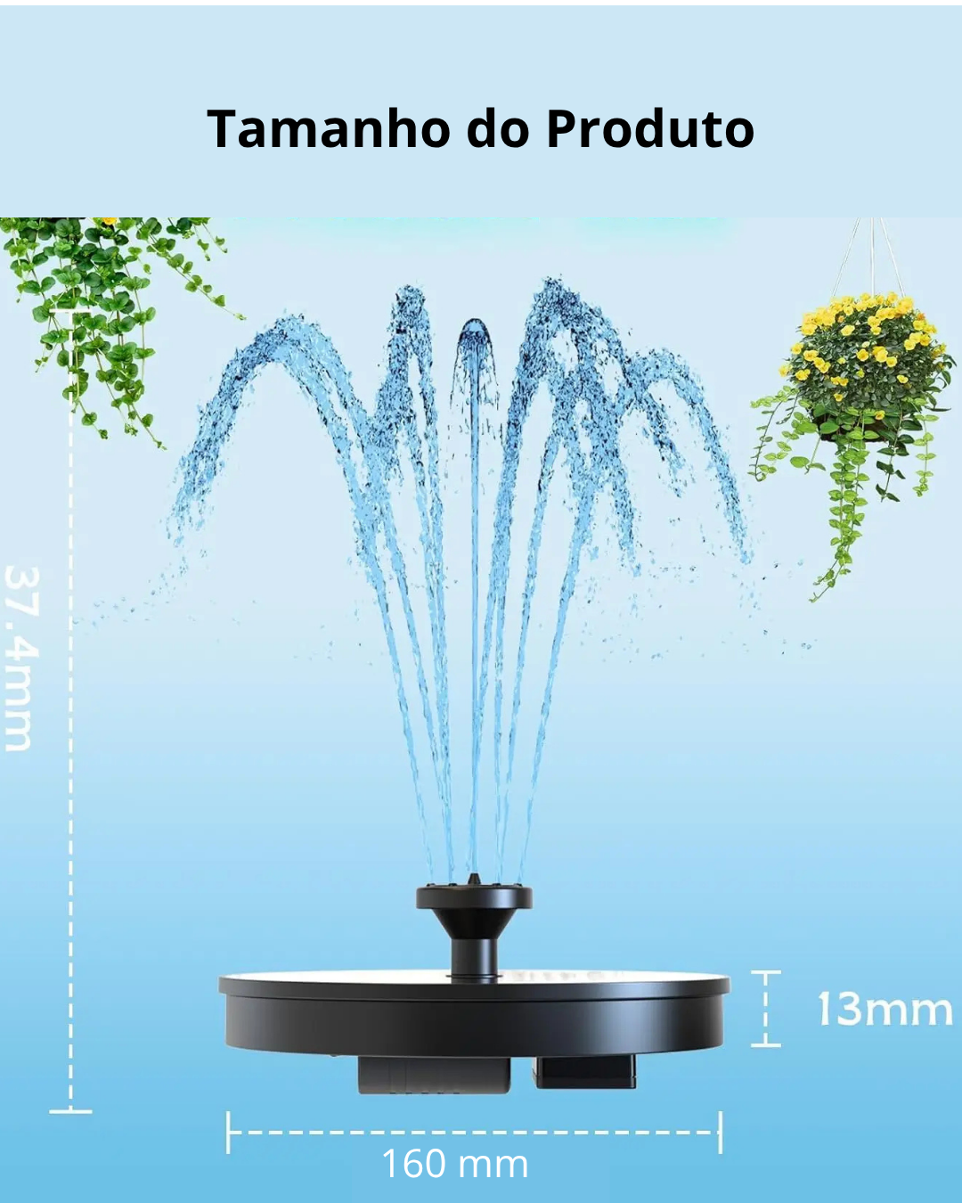Mini Fonte e bomba dágua Solar com 6 Bicos – Ideal para  Jardins, Piscinas, Lagos e Elementos Aquáticos