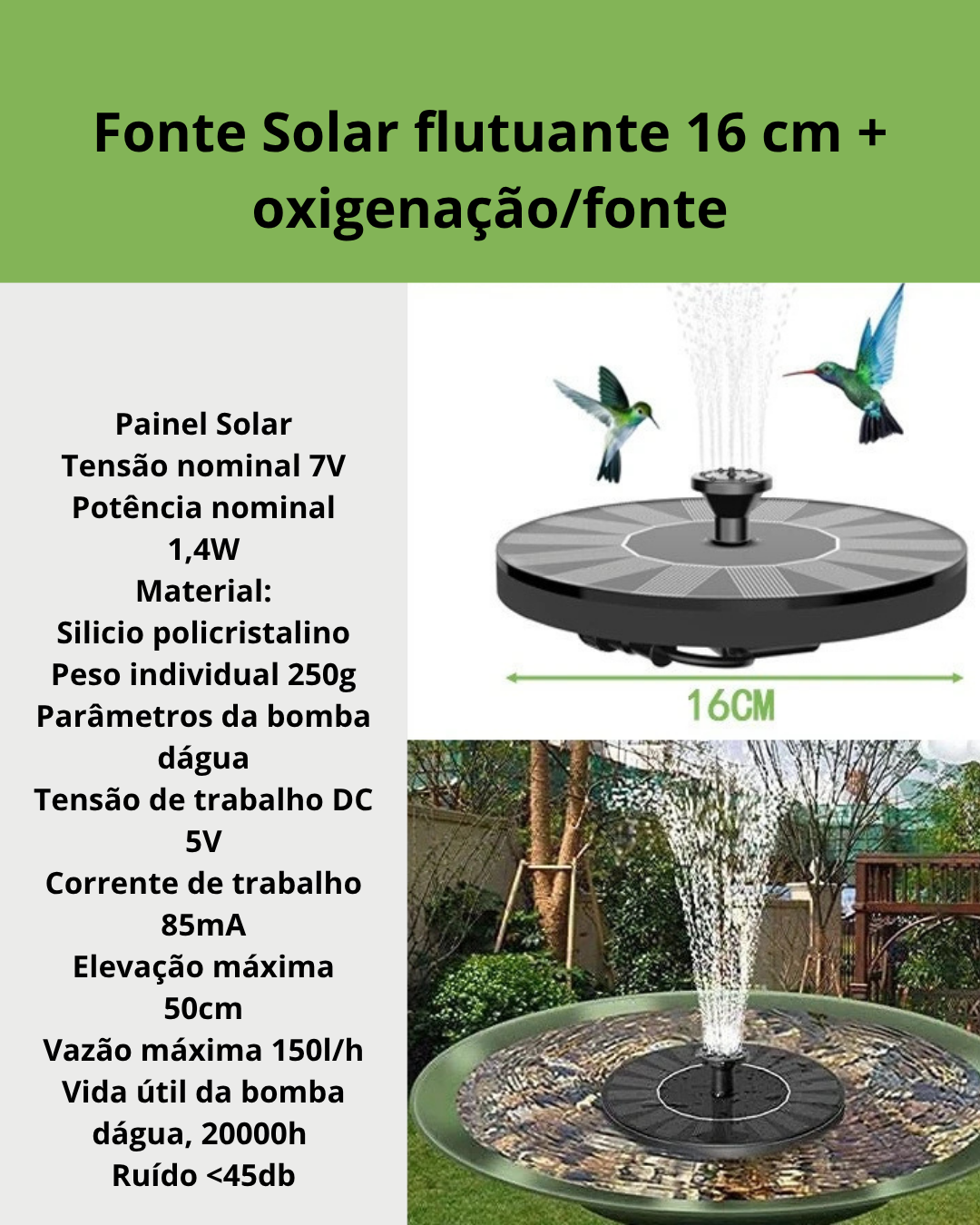 Mini Fonte e bomba dágua Solar com 6 Bicos – Ideal para  Jardins, Piscinas, Lagos e Elementos Aquáticos
