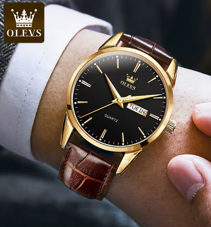Relógio Feminino e Masculino Elegante e Estilosa, Marca OLEVS de pulso de quartzo, à prova d'água, com pulseira de couro