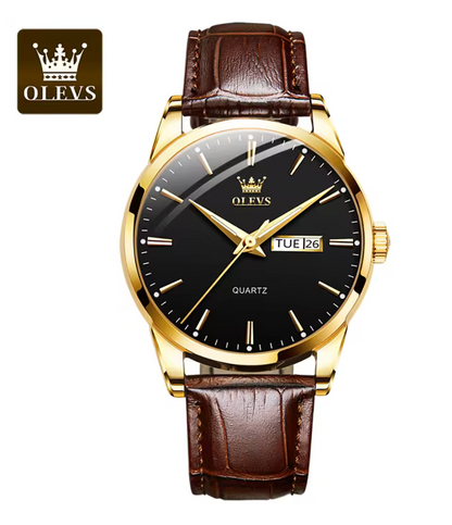 Relógio Feminino e Masculino Elegante e Estilosa, Marca OLEVS de pulso de quartzo, à prova d'água, com pulseira de couro