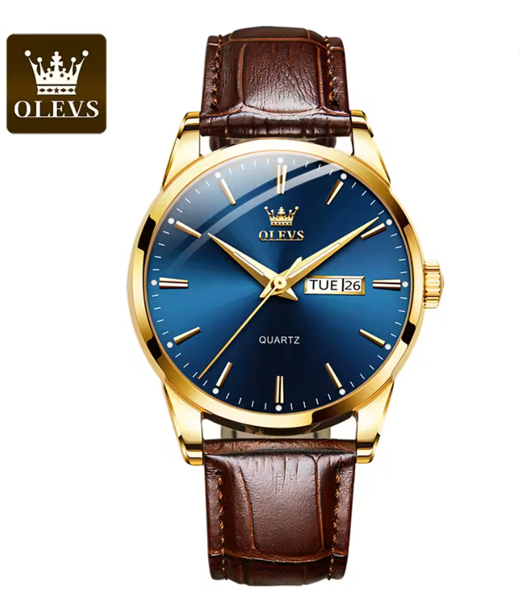 Relógio Feminino e Masculino Elegante e Estilosa, Marca OLEVS de pulso de quartzo, à prova d'água, com pulseira de couro