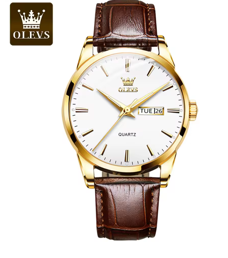 Relógio Feminino e Masculino Elegante e Estilosa, Marca OLEVS de pulso de quartzo, à prova d'água, com pulseira de couro