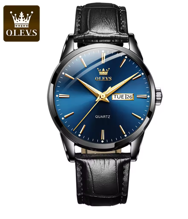 Relógio Feminino e Masculino Elegante e Estilosa, Marca OLEVS de pulso de quartzo, à prova d'água, com pulseira de couro