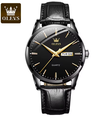 Relógio Feminino e Masculino Elegante e Estilosa, Marca OLEVS de pulso de quartzo, à prova d'água, com pulseira de couro