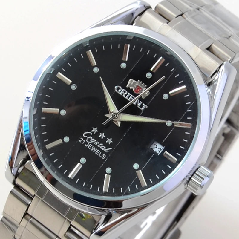 Relógio de pulso masculino Marca Oriente de luxo todo em aço automático mecânico tourbillon