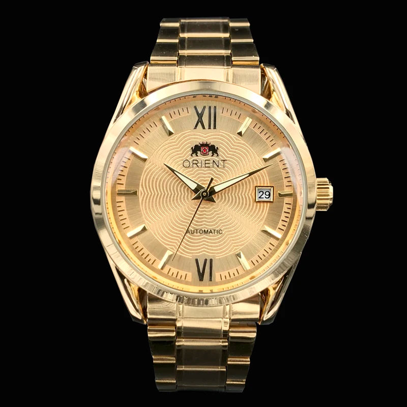 Relógio de pulso masculino Marca Oriente de luxo todo em aço automático mecânico tourbillon