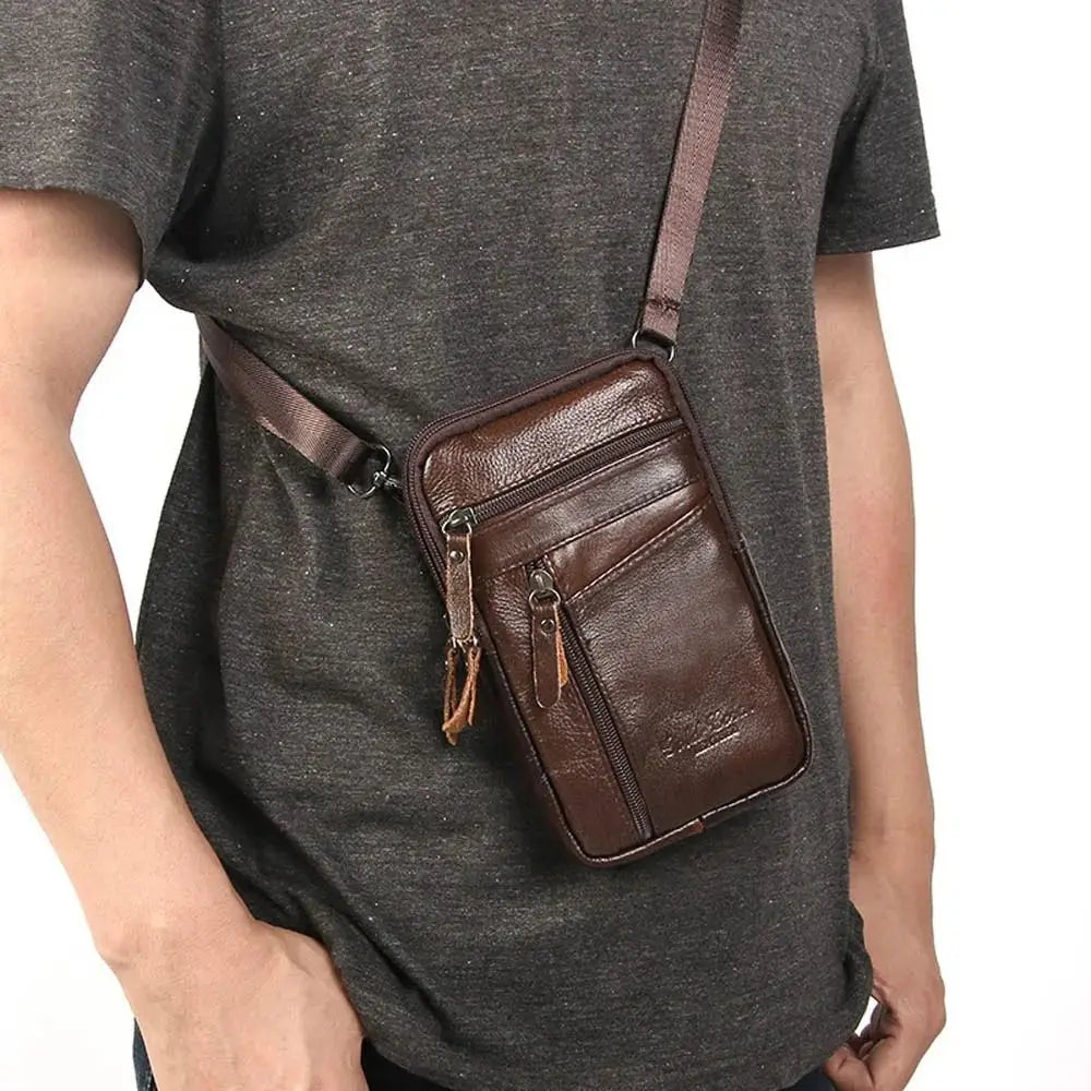 Bolsa em couro genuíno masculina,  de ombro crossbody para celular, documentos e cartões