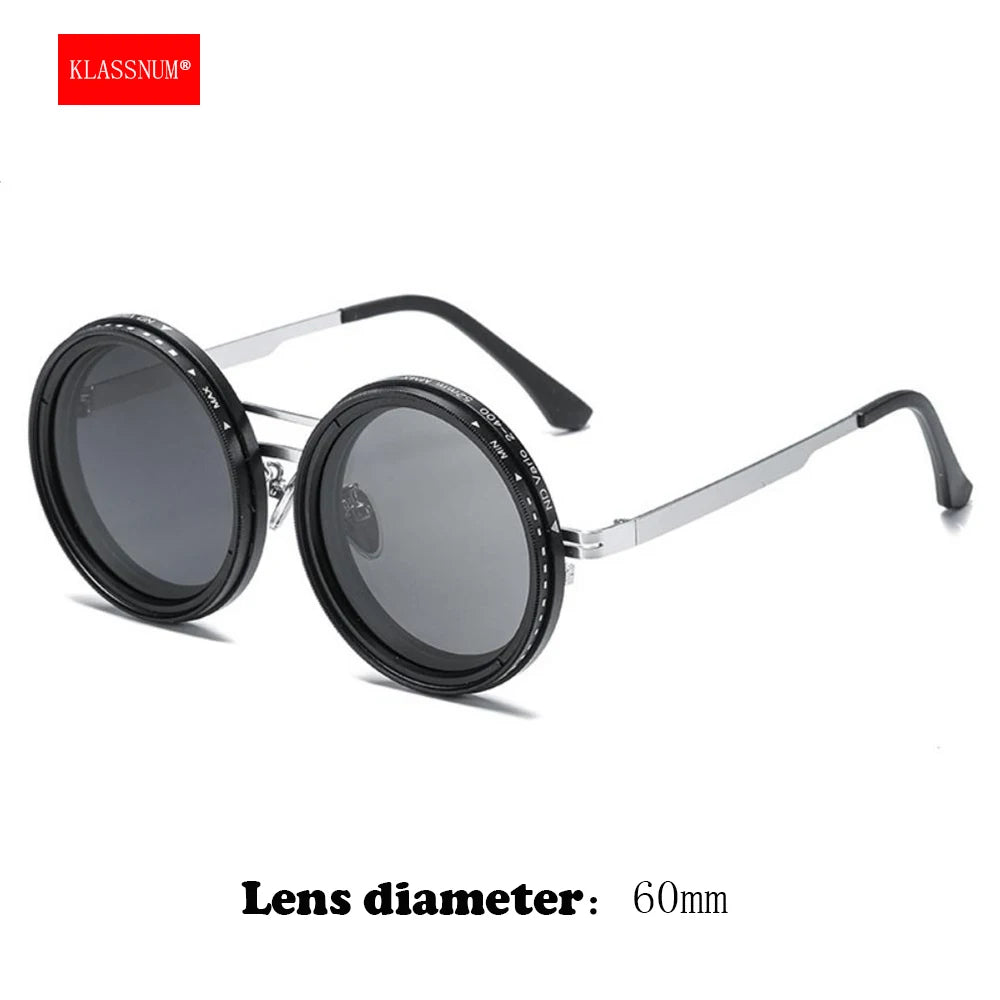 Óculos de sol com lentes ajustável KLASSNUM ND9 Unissex, com escurecimento, redondos e polarizados