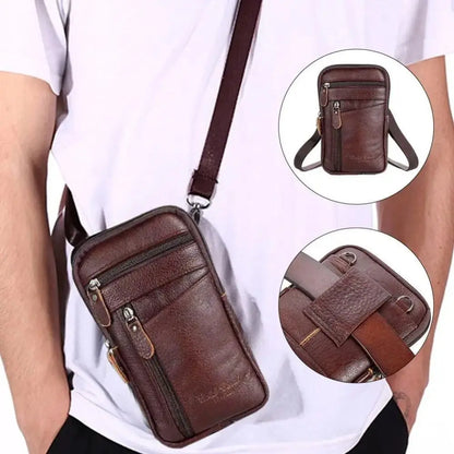 Bolsa em couro genuíno masculina,  de ombro crossbody para celular, documentos e cartões