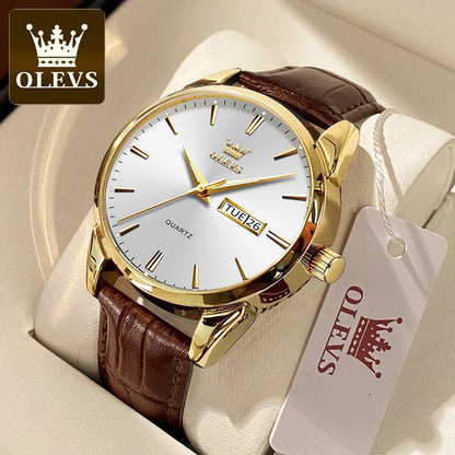 Relógio Feminino e Masculino Elegante e Estilosa, Marca OLEVS de pulso de quartzo, à prova d'água, com pulseira de couro