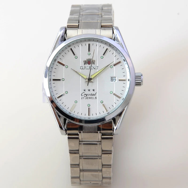 Relógio de pulso masculino Marca Oriente de luxo todo em aço automático mecânico tourbillon