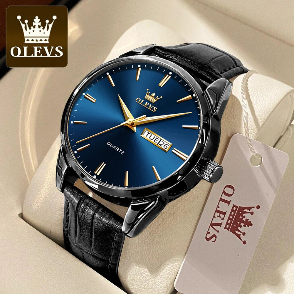 Relógio Feminino e Masculino Elegante e Estilosa, Marca OLEVS de pulso de quartzo, à prova d'água, com pulseira de couro