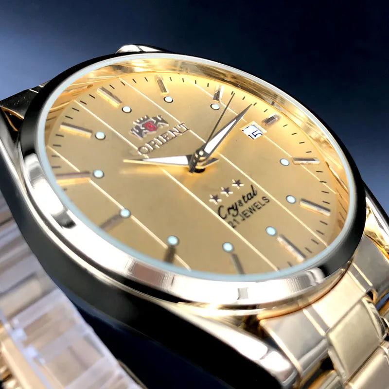 Relógio de pulso masculino Marca Oriente de luxo todo em aço automático mecânico tourbillon