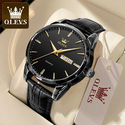 Relógio Feminino e Masculino Elegante e Estilosa, Marca OLEVS de pulso de quartzo, à prova d'água, com pulseira de couro