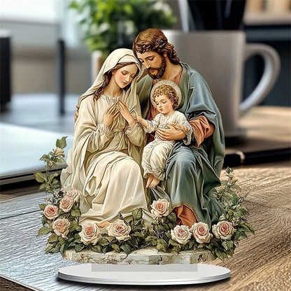 Decoração de mesa  da Sagrada Família menino Jesus com base para decoração de bancada de casa
