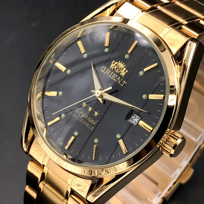 Relógio de pulso masculino Marca Oriente de luxo todo em aço automático mecânico tourbillon