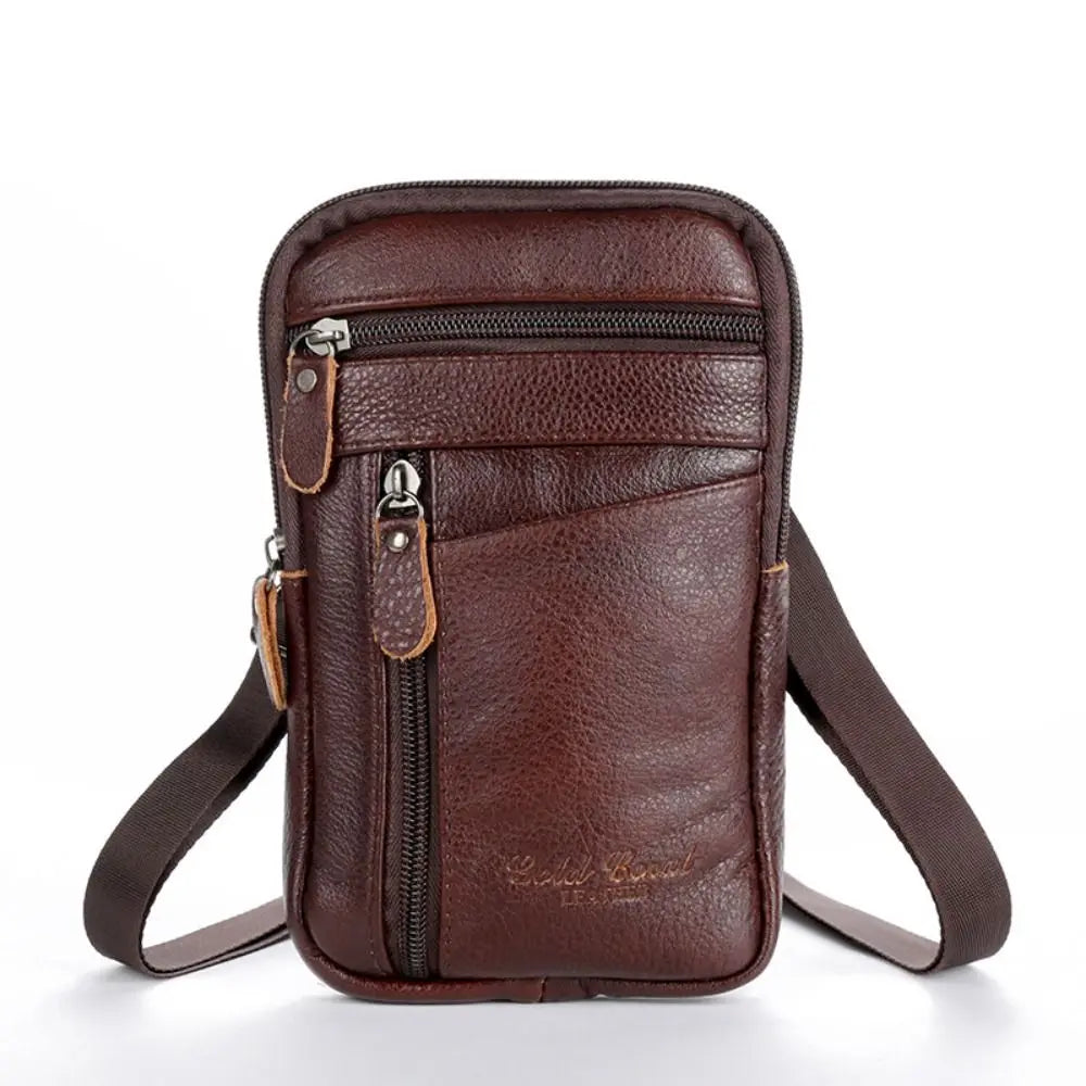 Bolsa em couro genuíno masculina,  de ombro crossbody para celular, documentos e cartões