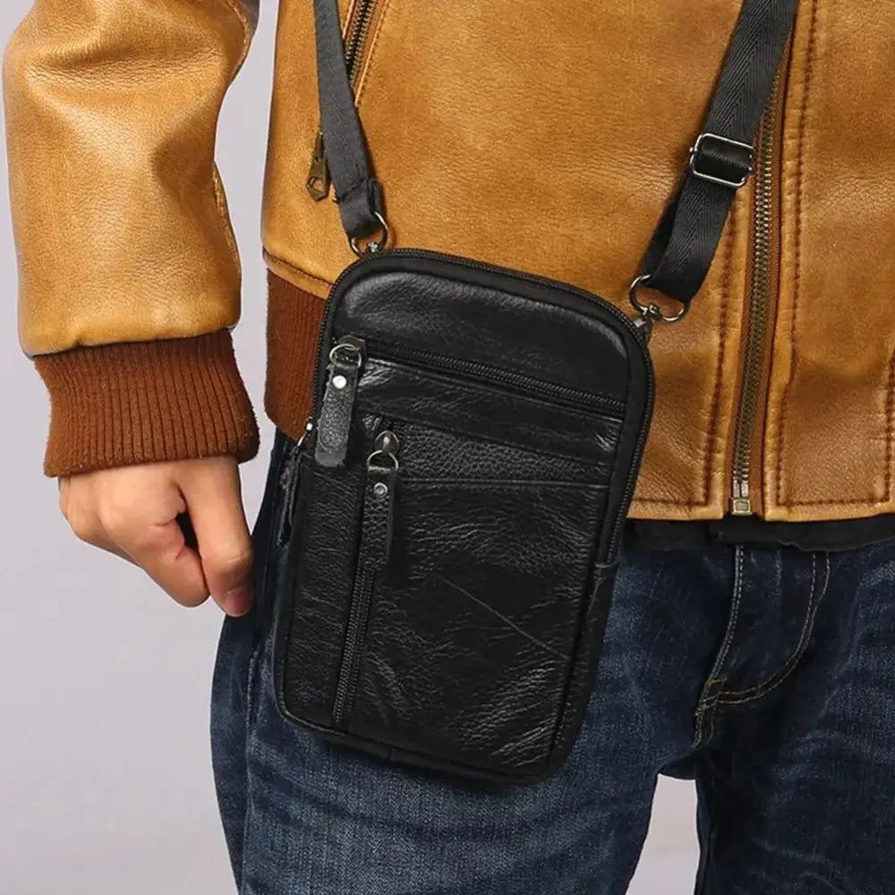Bolsa em couro genuíno masculina,  de ombro crossbody para celular, documentos e cartões