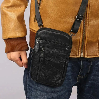 Bolsa em couro genuíno masculina,  de ombro crossbody para celular, documentos e cartões