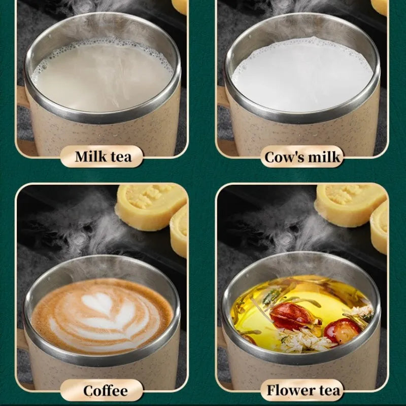 Canecas de aço inoxidável anti-escaldantes de camada dupla com alça de plástico para água, café, leite, chá