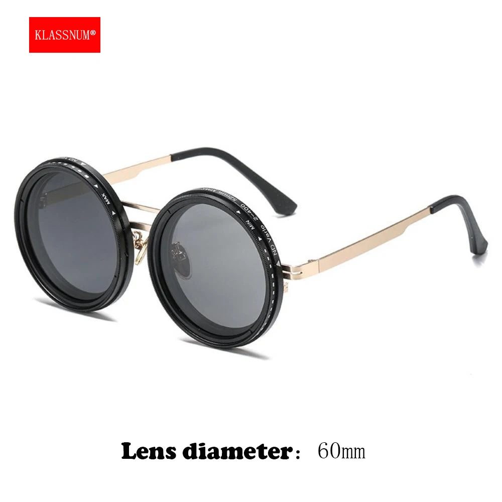 Óculos de sol com lentes ajustável KLASSNUM ND9 Unissex, com escurecimento, redondos e polarizados