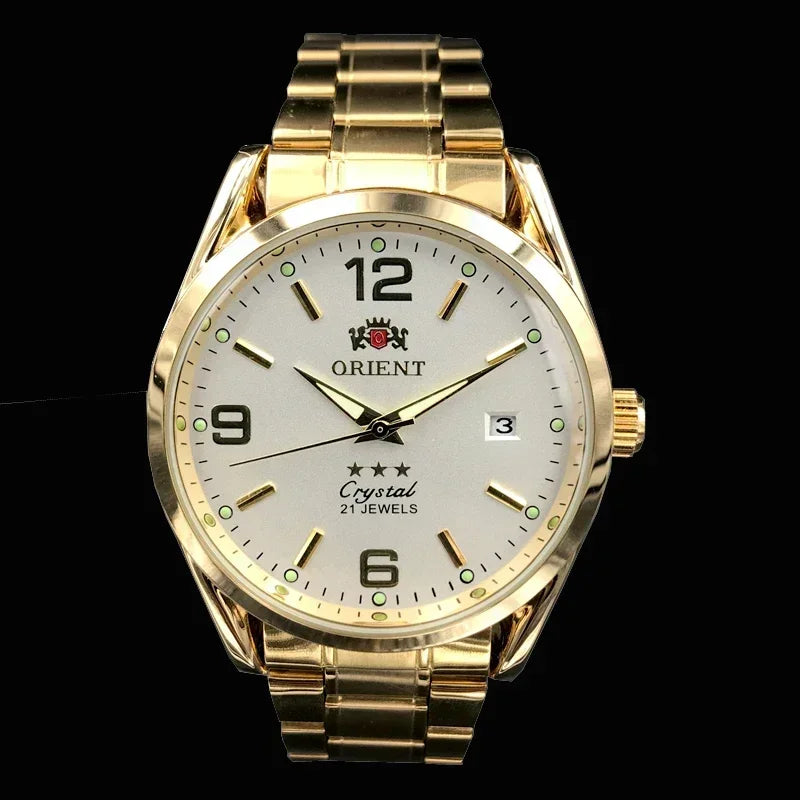 Relógio de pulso masculino Marca Oriente de luxo todo em aço automático mecânico tourbillon