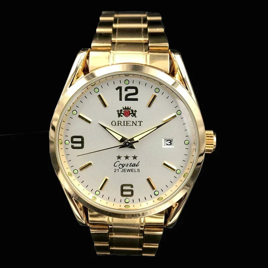 Relógio de pulso masculino Marca Oriente de luxo todo em aço automático mecânico tourbillon