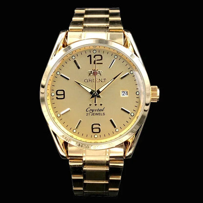 Relógio de pulso masculino Marca Oriente de luxo todo em aço automático mecânico tourbillon