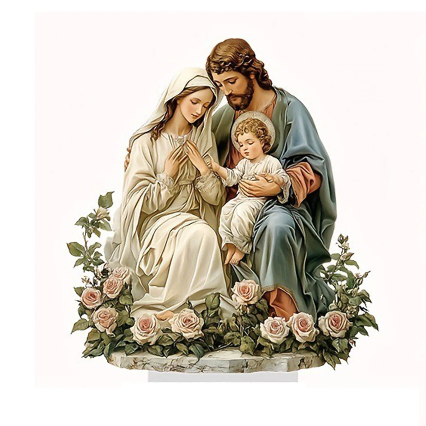 Decoração de mesa  da Sagrada Família menino Jesus com base para decoração de bancada de casa