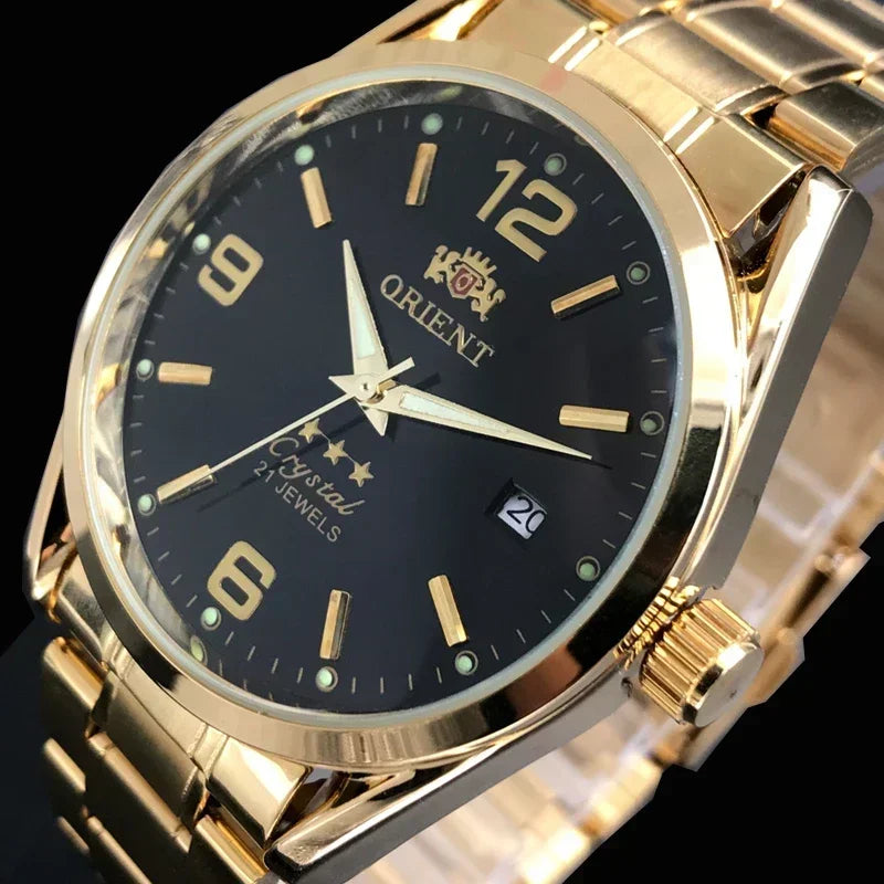 Relógio de pulso masculino Marca Oriente de luxo todo em aço automático mecânico tourbillon