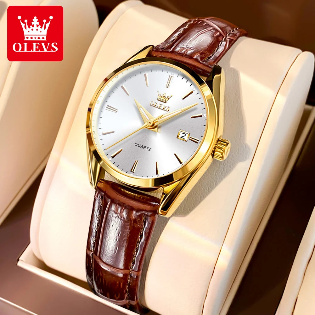 Relógio Feminino e Masculino Elegante e Estilosa, Marca OLEVS de pulso de quartzo, à prova d'água, com pulseira de couro