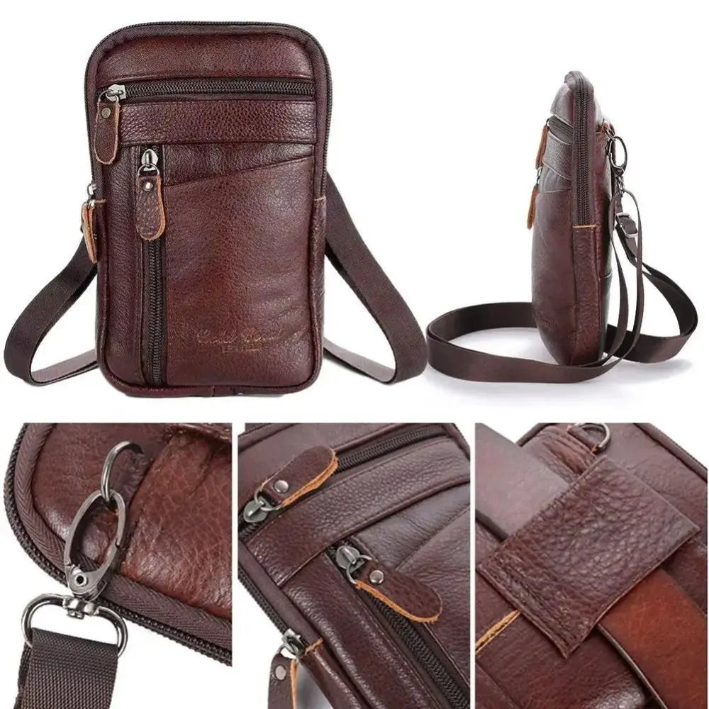 Bolsa em couro genuíno masculina,  de ombro crossbody para celular, documentos e cartões