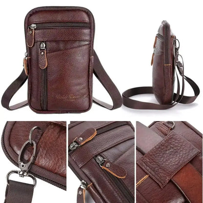 Bolsa em couro genuíno masculina,  de ombro crossbody para celular, documentos e cartões