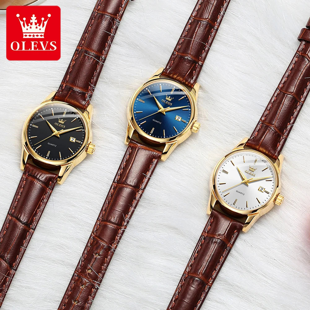 Relógio Feminino e Masculino Elegante e Estilosa, Marca OLEVS de pulso de quartzo, à prova d'água, com pulseira de couro