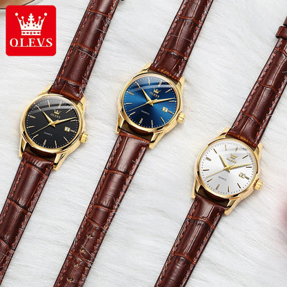 Relógio Feminino e Masculino Elegante e Estilosa, Marca OLEVS de pulso de quartzo, à prova d'água, com pulseira de couro