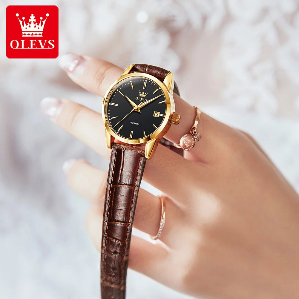 Relógio Feminino e Masculino Elegante e Estilosa, Marca OLEVS de pulso de quartzo, à prova d'água, com pulseira de couro