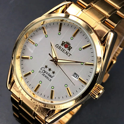 Relógio de pulso masculino Marca Oriente de luxo todo em aço automático mecânico tourbillon