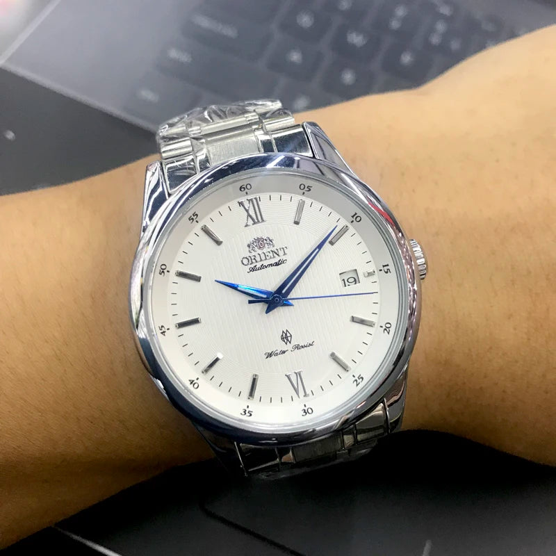 Relógio de pulso masculino Marca Oriente de luxo todo em aço automático mecânico tourbillon