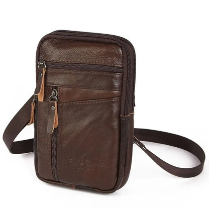 Bolsa em couro genuíno masculina,  de ombro crossbody para celular, documentos e cartões