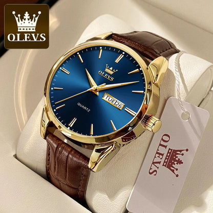 Relógio Feminino e Masculino Elegante e Estilosa, Marca OLEVS de pulso de quartzo, à prova d'água, com pulseira de couro