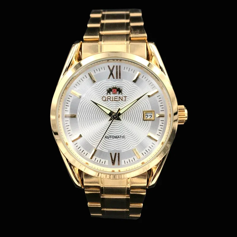 Relógio de pulso masculino Marca Oriente de luxo todo em aço automático mecânico tourbillon
