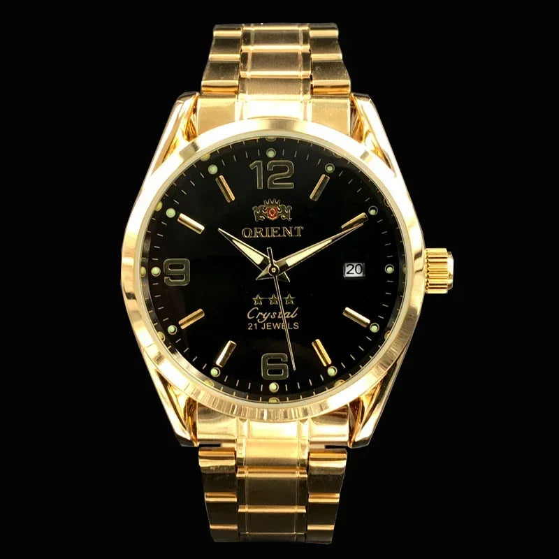 Relógio de pulso masculino Marca Oriente de luxo todo em aço automático mecânico tourbillon