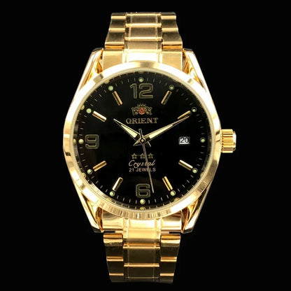 Relógio de pulso masculino Marca Oriente de luxo todo em aço automático mecânico tourbillon