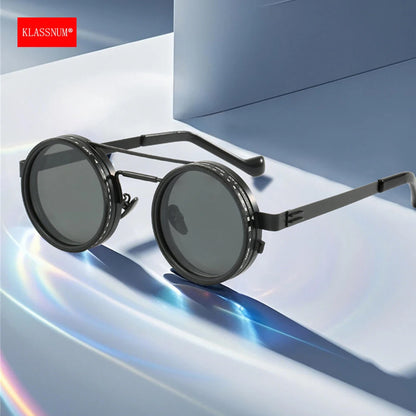 Óculos de sol com lentes ajustável KLASSNUM ND9 Unissex, com escurecimento, redondos e polarizados