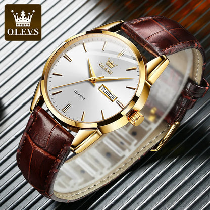 Relógio Masculino OLEVS de Luxo, quartzo impermeável, clássico,  pulseira em couro,  vidro em cristal, para toda ocasião