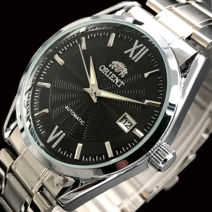 Relógio de pulso masculino Marca Oriente de luxo todo em aço automático mecânico tourbillon